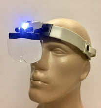 HV-1   LED Headband Style Headset magnifying glass with 4 large lenses for improved light transmission and wide field of view. magnifyingglassstore